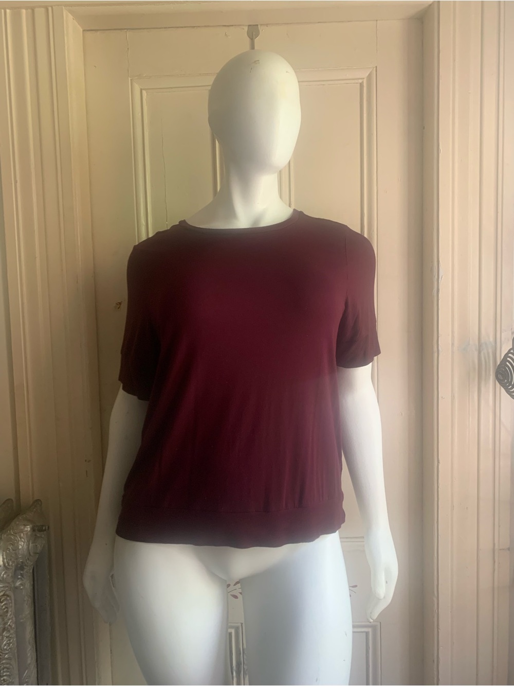 Universal Standard Short Sleeve Crewneck Tee in Wine